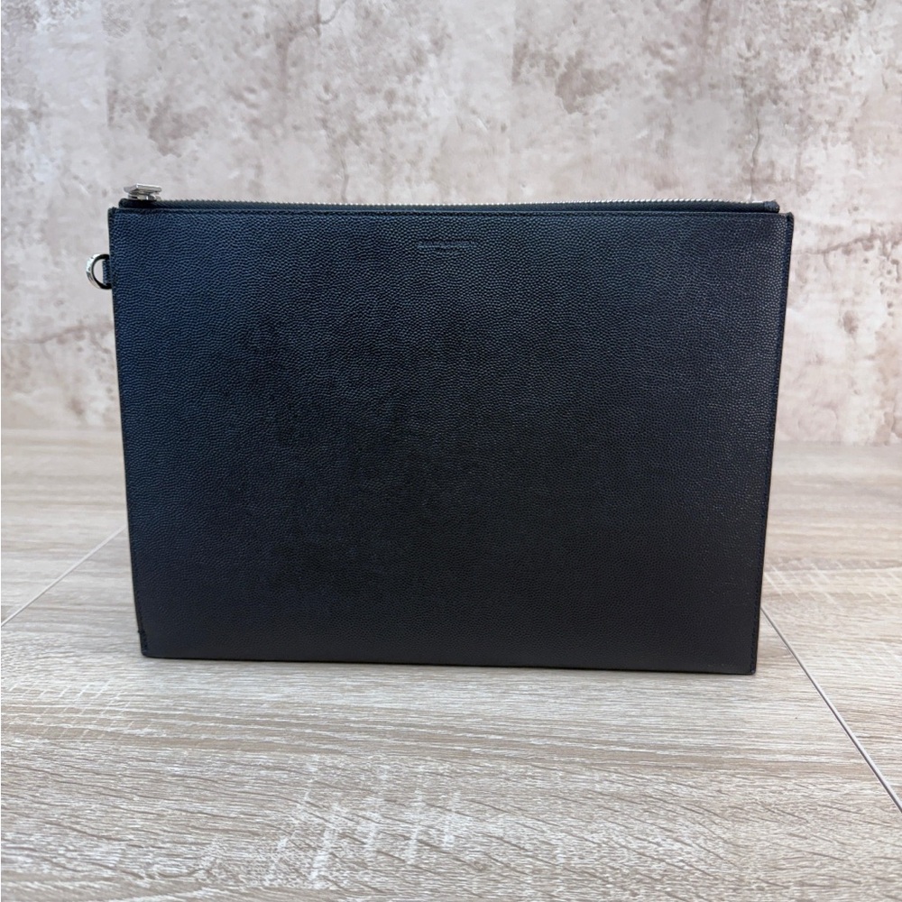 Saint Laurent YSL Black zippy Leather clutch Pouch - Picture 2 of 10